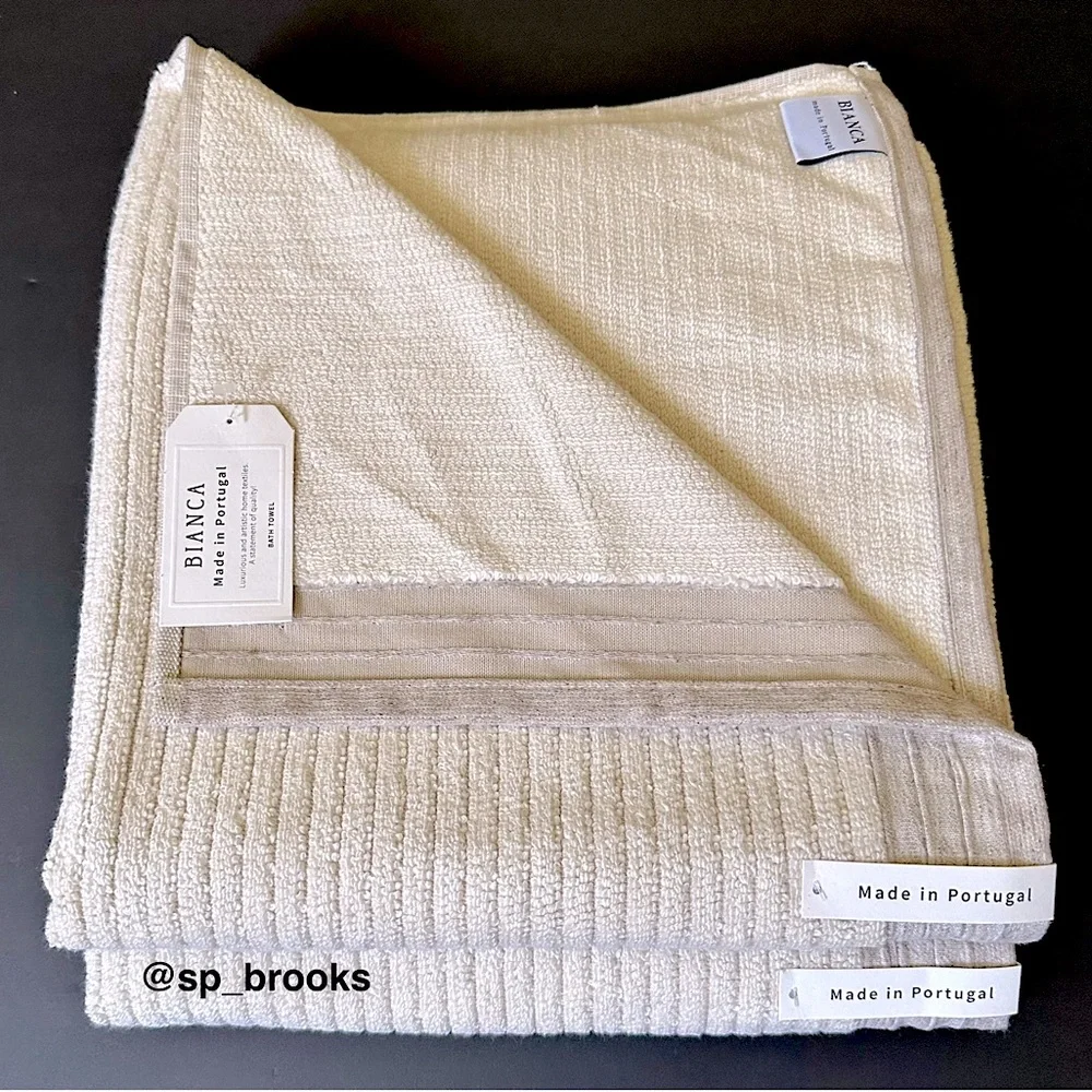 🎁BIANCA Bath Towel Set - Dark Oatmeal with Taupe Wide Ridged Woven Border - 6PC